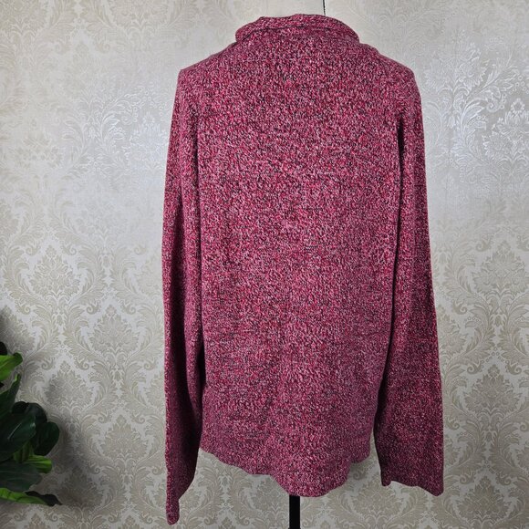 Neiman Marcus Size XL Red Black White Combed Cotton Sweater Relaxed Turtleneck - Picture 5 of 10